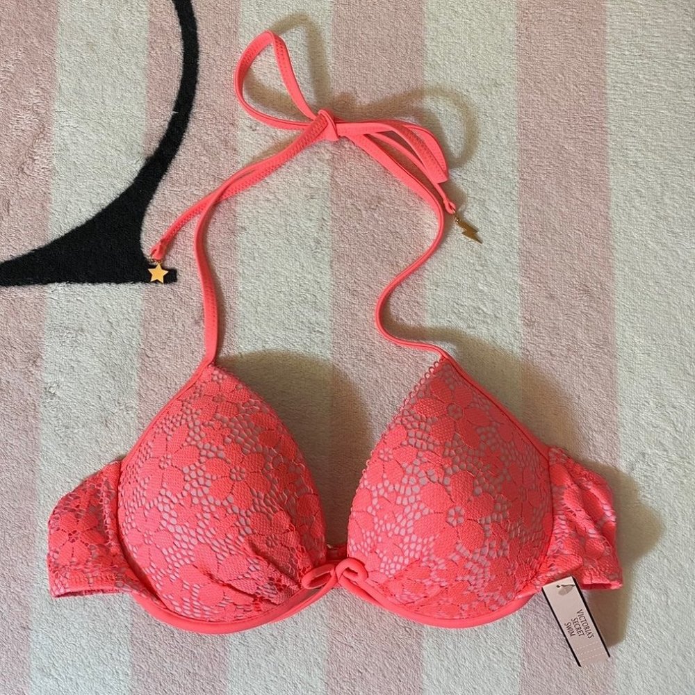 VS Coral Daisy Lace Fabulous Bikini Top